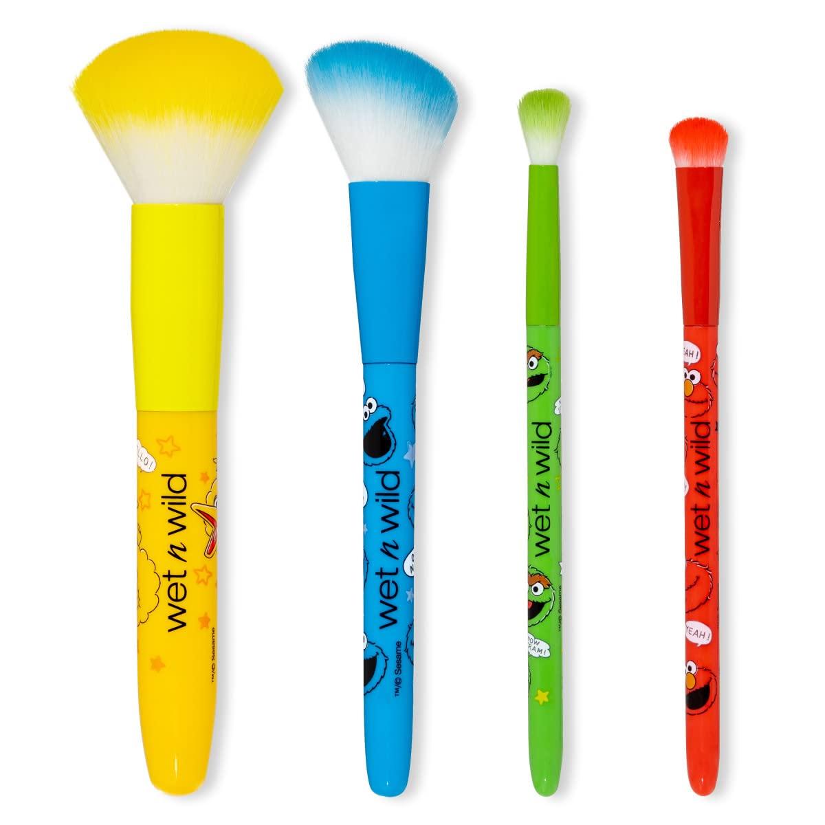 wet n wild wet n wild Sesame Street 4-Piece Makeup Brush Set, Buildable & Blendable Multifunctional Seamless Application, Cruelty-Free & Vegan Feathery Soft Bristles