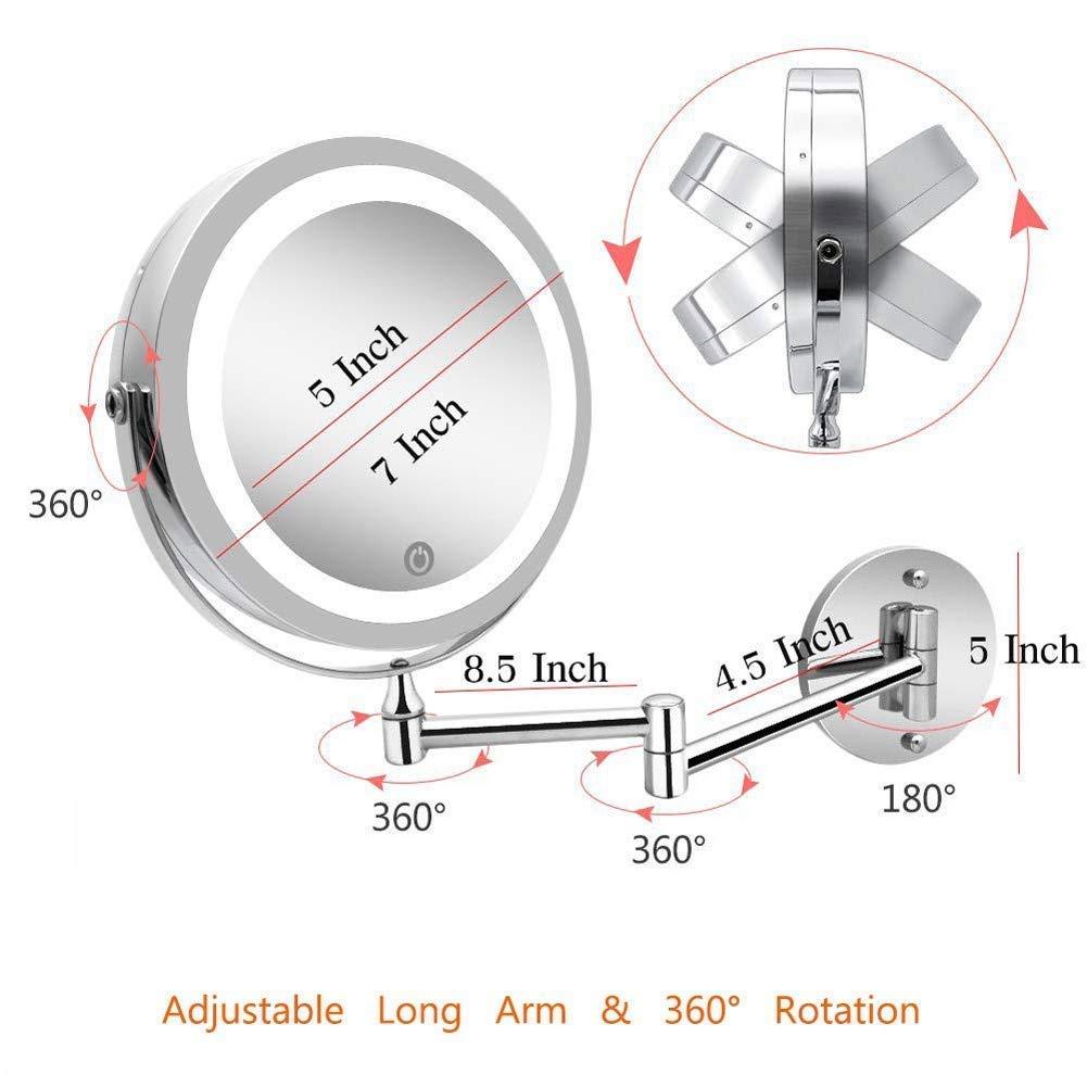 FESTAS FESTAS Wall Mounted Makeup Mirror Bathroom Shaving Mirror Touch Screen USB/AAA Batteries Double Source