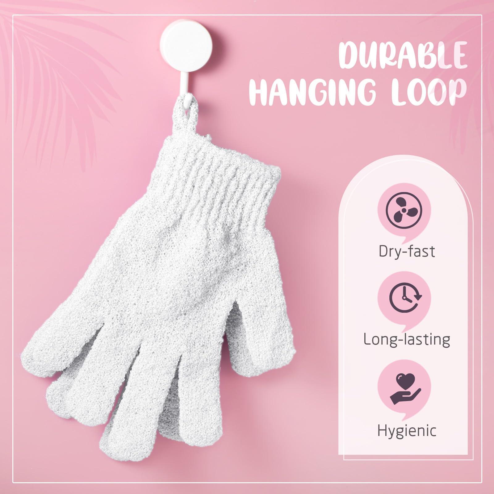 Didaey Didaey 104 Pcs Exfoliating Glove Bulk Shower Gloves with Hanging Loop Exfoliating Body Scrubber Dead Skin Remover for Body Bath Beauty Spa Massage Scrubs Men Women Bathing(White)