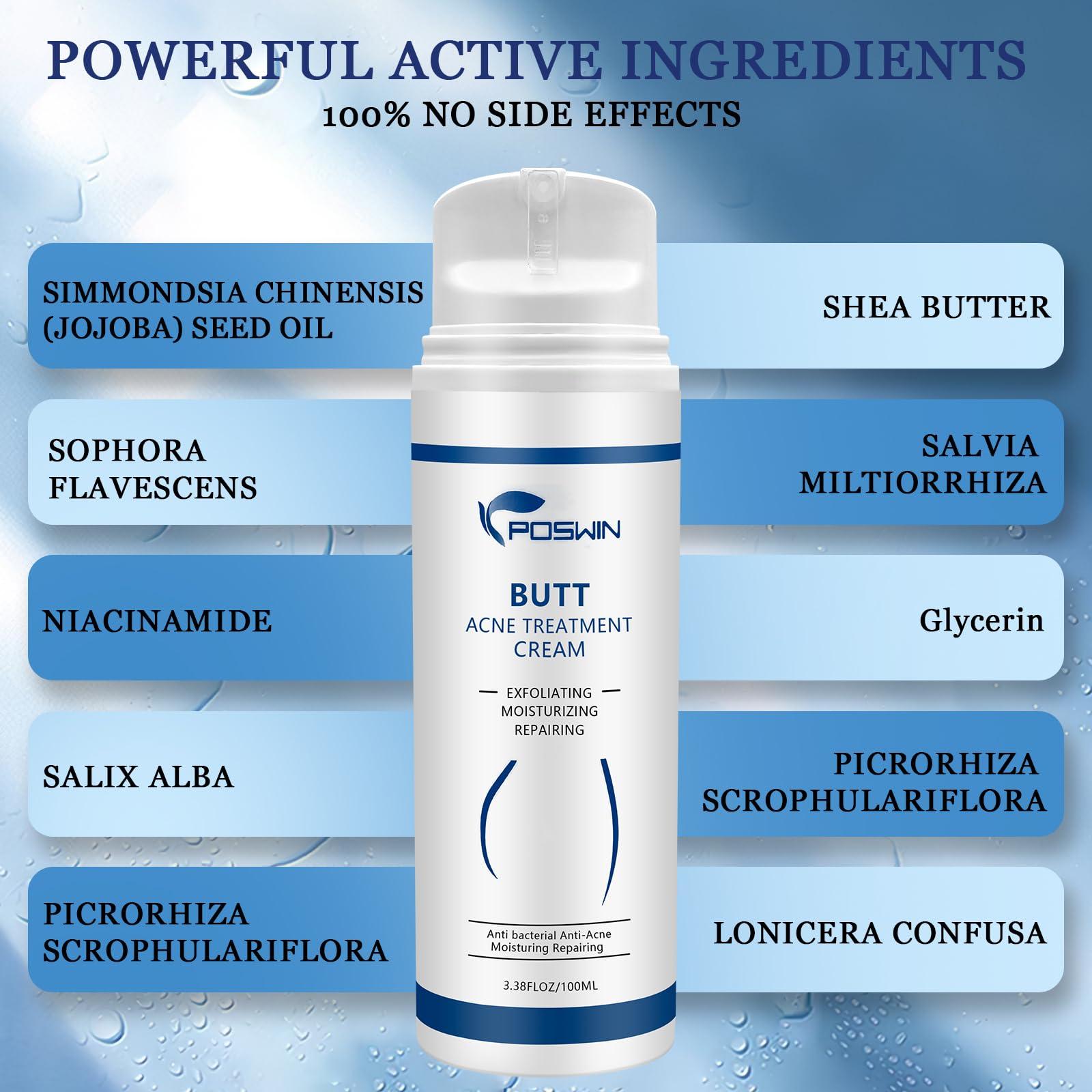 POSWIN POSWIN Butt Acne Clearing Treatment Cream: Acne Clearing Lotion for Butt and Back - Moisturize Cream with Salicylic Acid & Tea Tree Skin Delicate Smooth Body Care for Men Women - 100ML