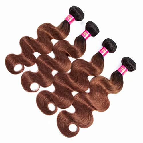 FEEL ME Brazilian Body Wave Ombre Hair Bundles Unprocessed Virgin Human Hair Extensions Ombre Brown Brazilian Hair 3 Bundles Deals Ombre Human Hair Bundles (1b/30, 10 12 14 inch)