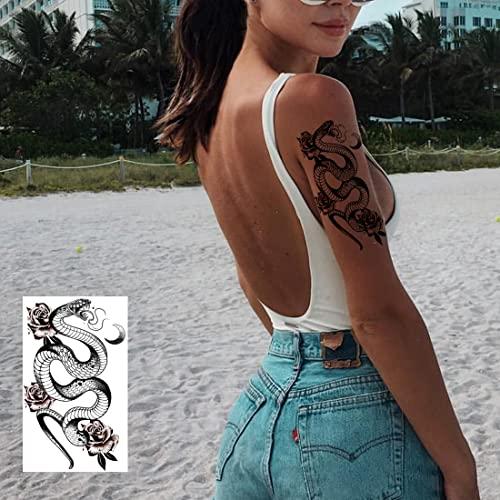 Ooopsiun Ooopsiun 12 Large Sheets Snake Temporary Tattoos For Men Women , Cool Waterproof Body Fake Tattoo Sticker for Aldult 3D Cobra Mamba Viper Arm Tattoos