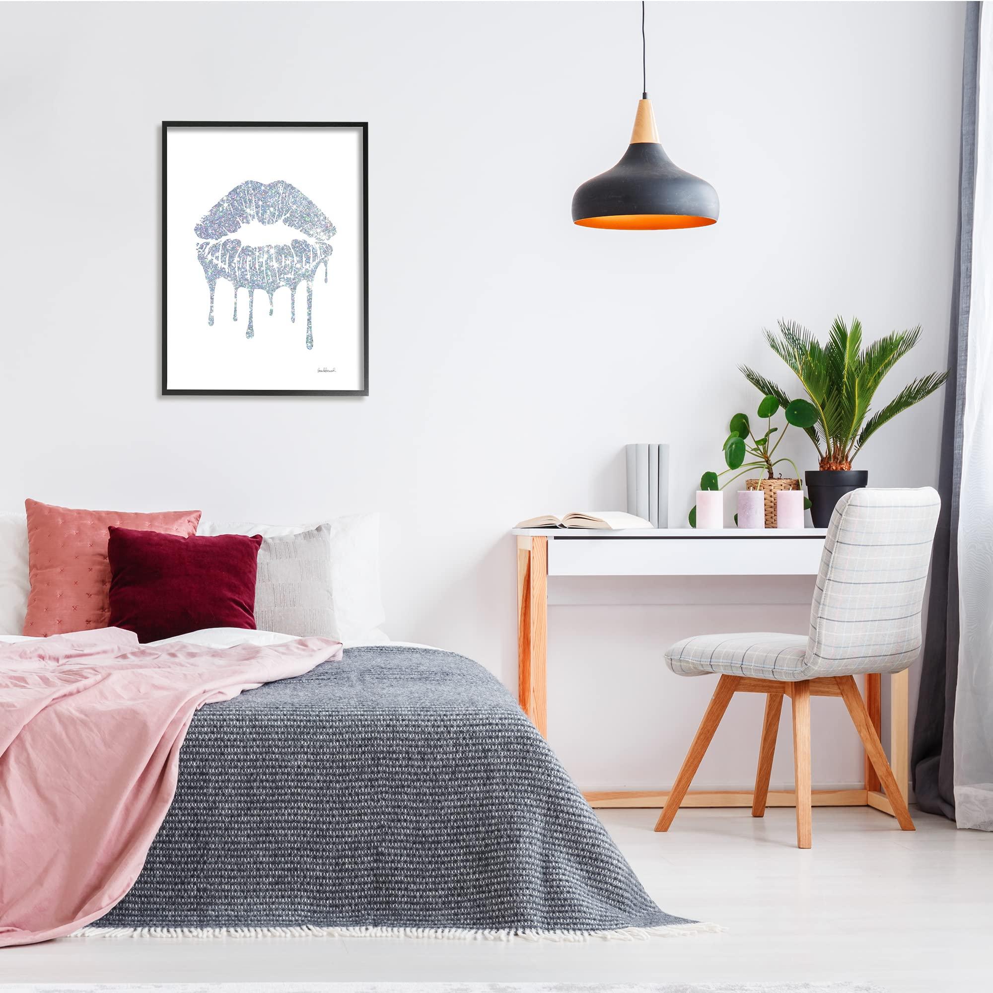 Stupell Industries Stupell Industries Glam Shimmer Lip Pucker Kiss Minimal Cool Tones, Designed by Amanda Greenwood Black Framed Wall Art, 24 x 30, Blue