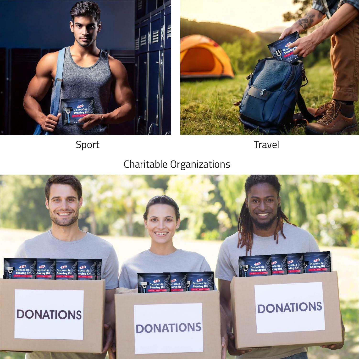 pH Advantage Disposable Compact Shaving Kit (10 Pack) - with Razor, Shaving Cream, Washcloth, and Aftershave Wipe Travel Ready Grooming Essentials - Perfect Personal Shave Kit or Charity Gift Set (Black)