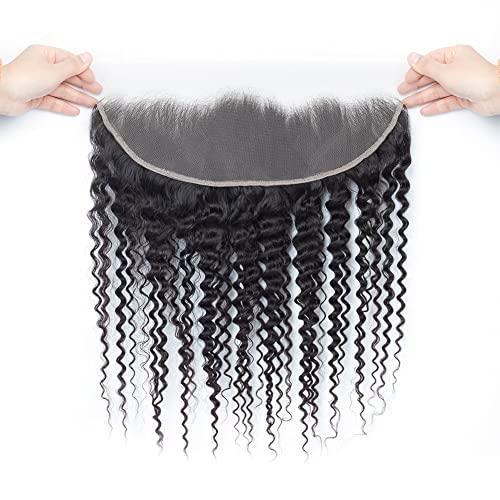 ROYAL IMPRESSION Deep Wave Ear To Ear 13x4 HD Lace Frontal Closure 100% Unprocessed Brazilian Virgin Human Hair Swiss Lace Frontal Closure 180% Density Brazilian Deep Curly Frontal Closures Natural Color (22 Inch)