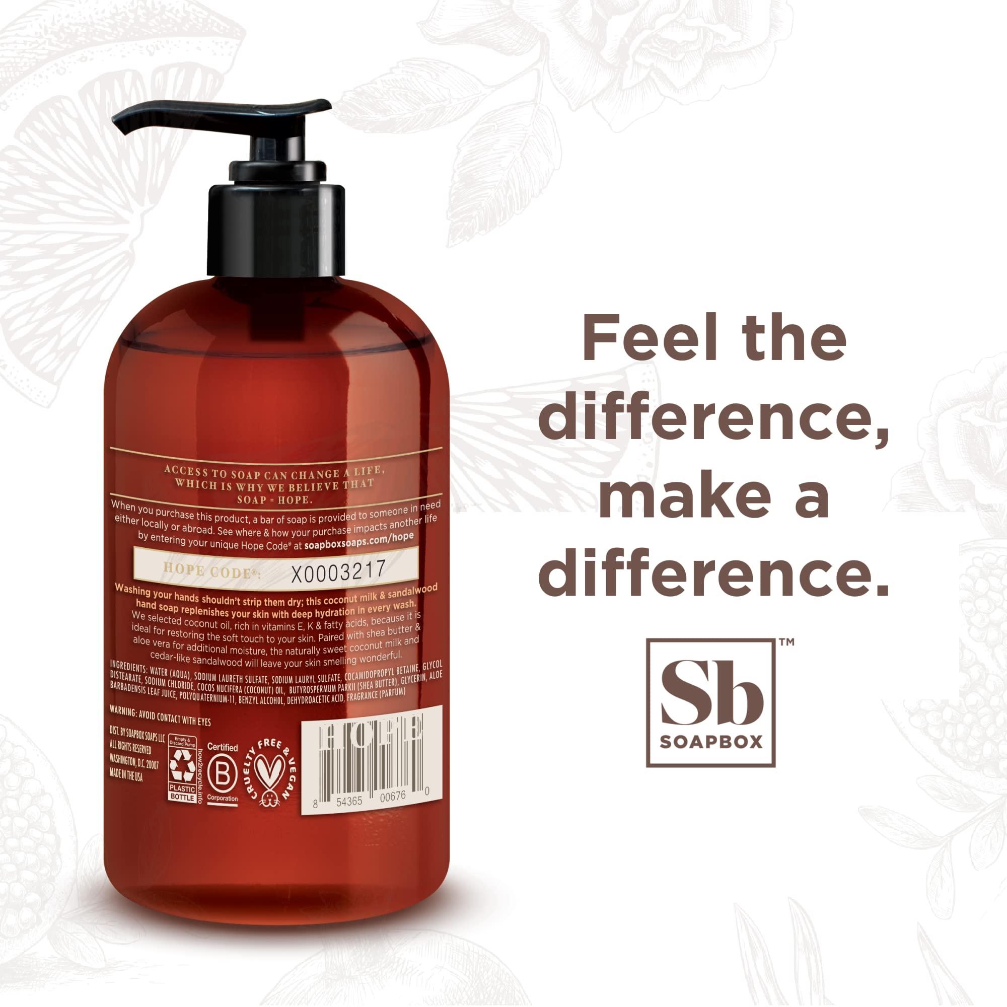 Soapbox Soapbox Coconut Milk & Sandalwood Liquid Hand Soap Combo Pack, 3 Pack of 12oz Bottles + 64oz Half Gallon Refill