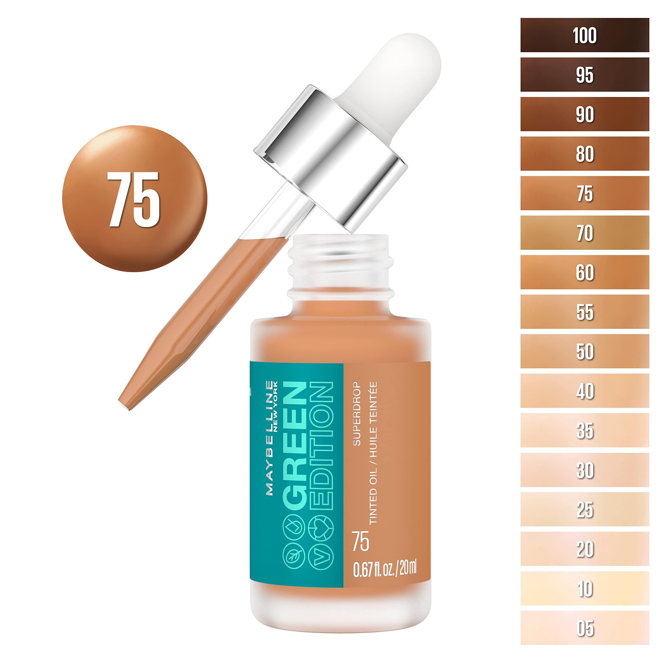 MAYBELLINE Maybelline Green Edition Superdrop Tinted Oil Base Makeup, Adjustable Natural Coverage Foundation Formulated With Jojoba & Marula Oil, 75, 1 Count