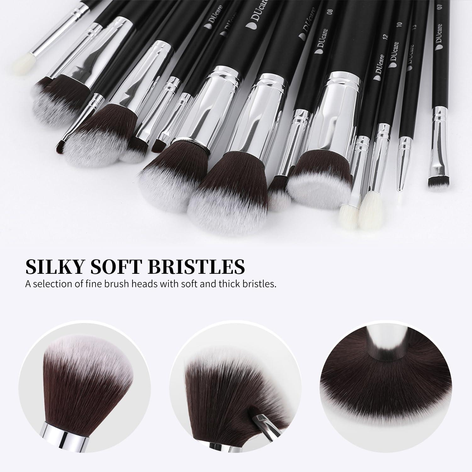 DUcare DUcare Makeup Brushes with Bag,15Pcs Makeup Brush Set Christmas Gift Travel Kabuki Foundation Blending Blush Eyeliner Shadow Brow Concealer Brushes Kit Black