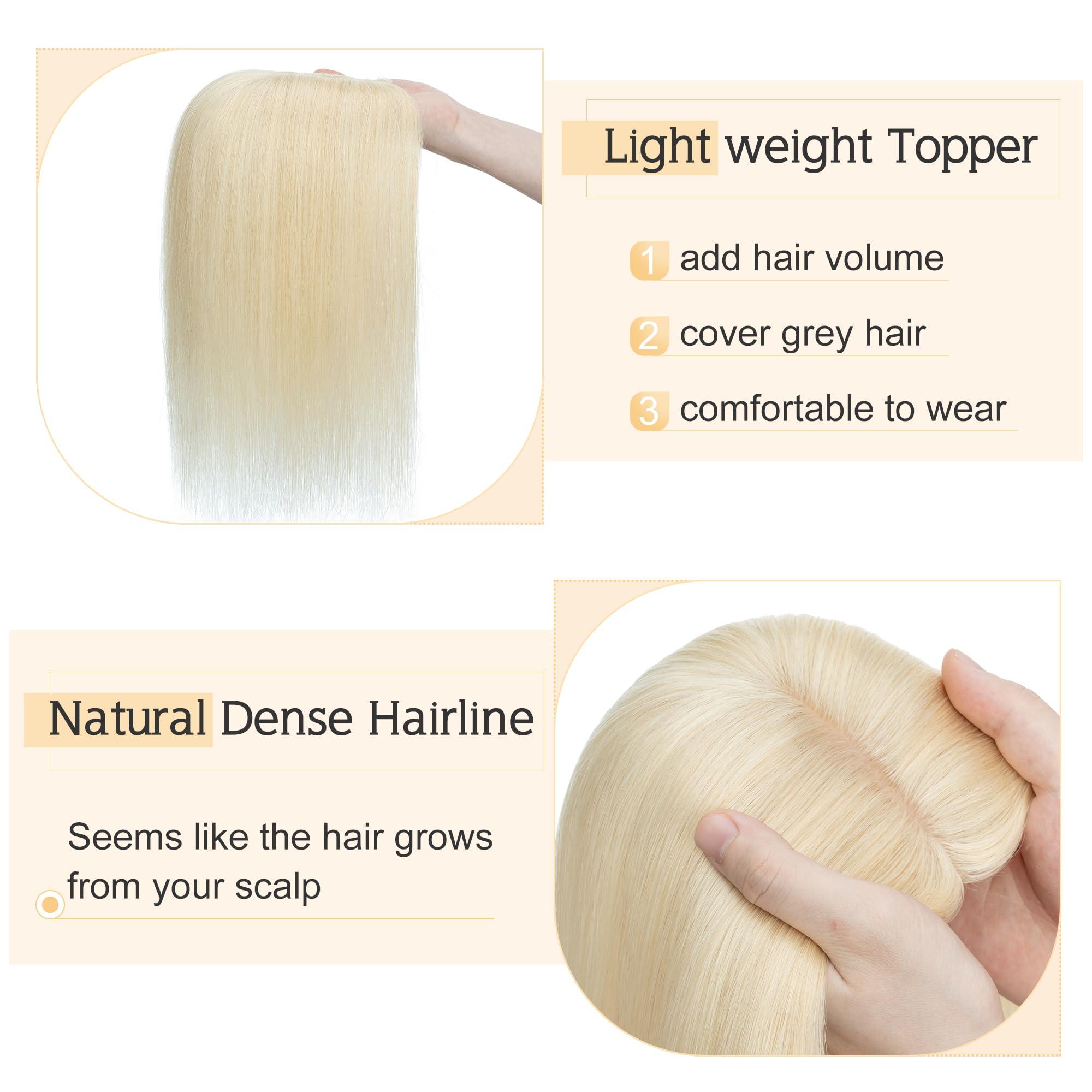SEGO SEGO Human Hair Toppers for Women With Thinning Hair 7 * 13CM Silk Base 100% Real Human Hair Clip in Top Wiglet Hair Pieces -16 Inch No Bangs Platinum Blonde