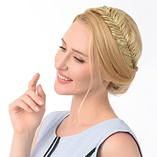 DIGUAN DIGUAN Wide Fishtail 2 Strands Synthetic Hair Braided Headband Classic Chunky Plaited Braids Elastic Stretch Hairpiece Women Girl Beauty accessory,59g Bohemian (Copper Brown)