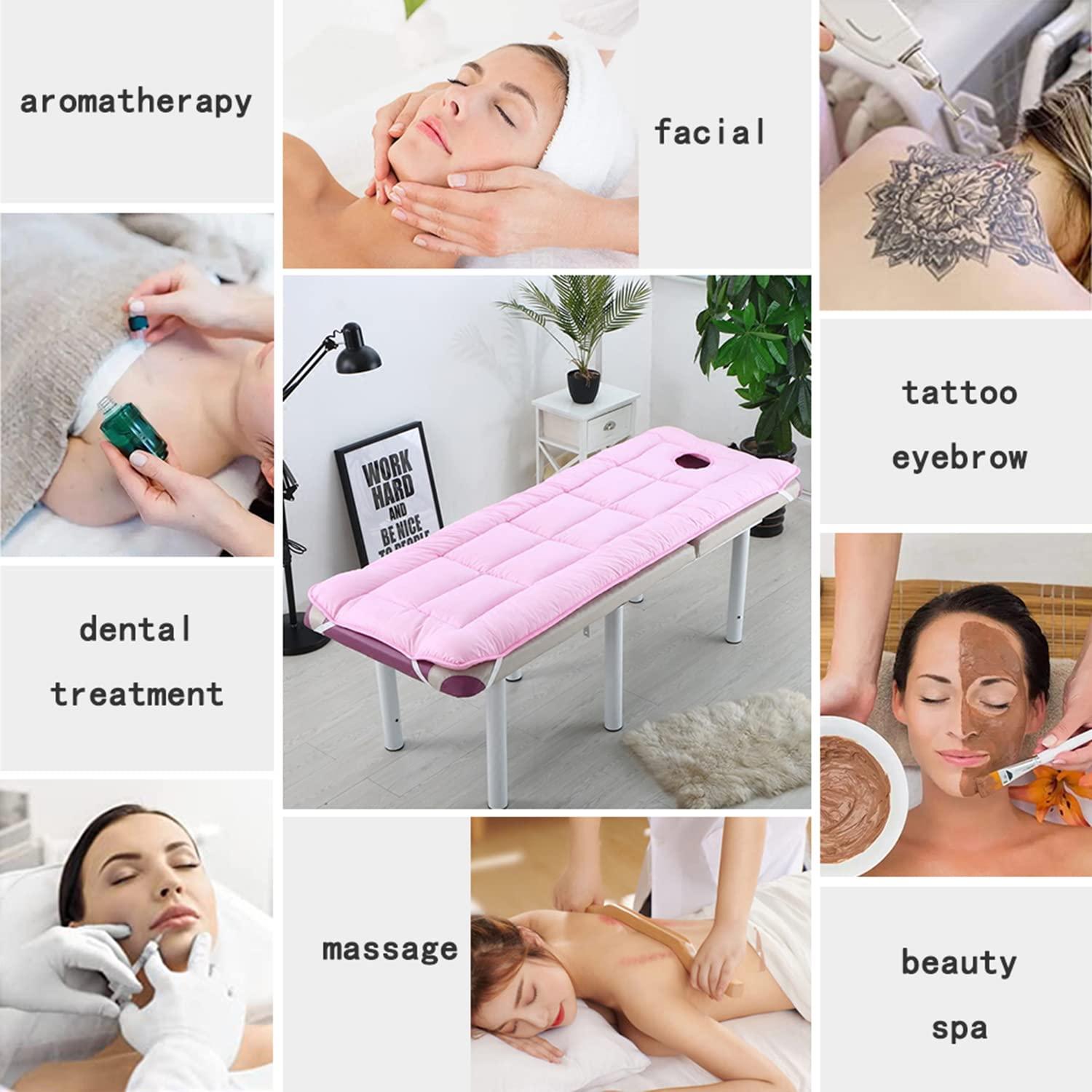 KKCD KKCD Round Head Massage Table Mattress Pad Sponge Mattress Topper for Lash Bed Soft Beauty Massage Bed Cover with Face Hole Non-Slip Massage Table Sheet with Elastic Bands,Pink,70x185cm