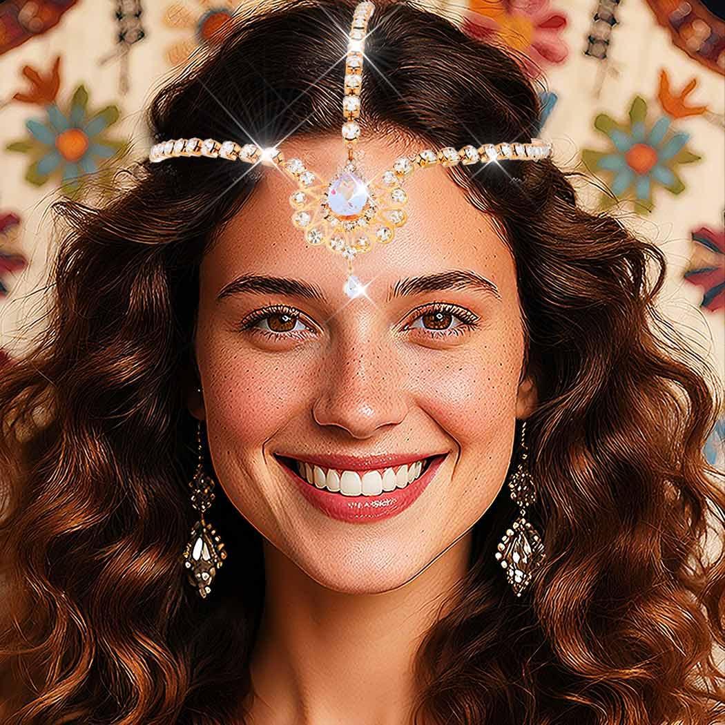 Catery Catery Head Chain Jewelry Crystal Hair Chains Boho Headpiece Pendant Head Chain Hair Jewelry Hair Accessories for Women and Girls (Gold)