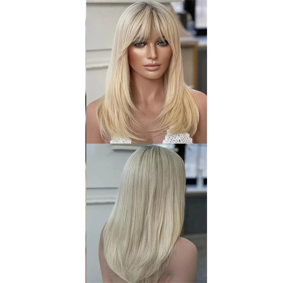 Kelsiop 200 Density Short Blonde Human Hair Wig With Bangs 13X6 HD Lace Front Wig Transparent Lace Front Wig For Women