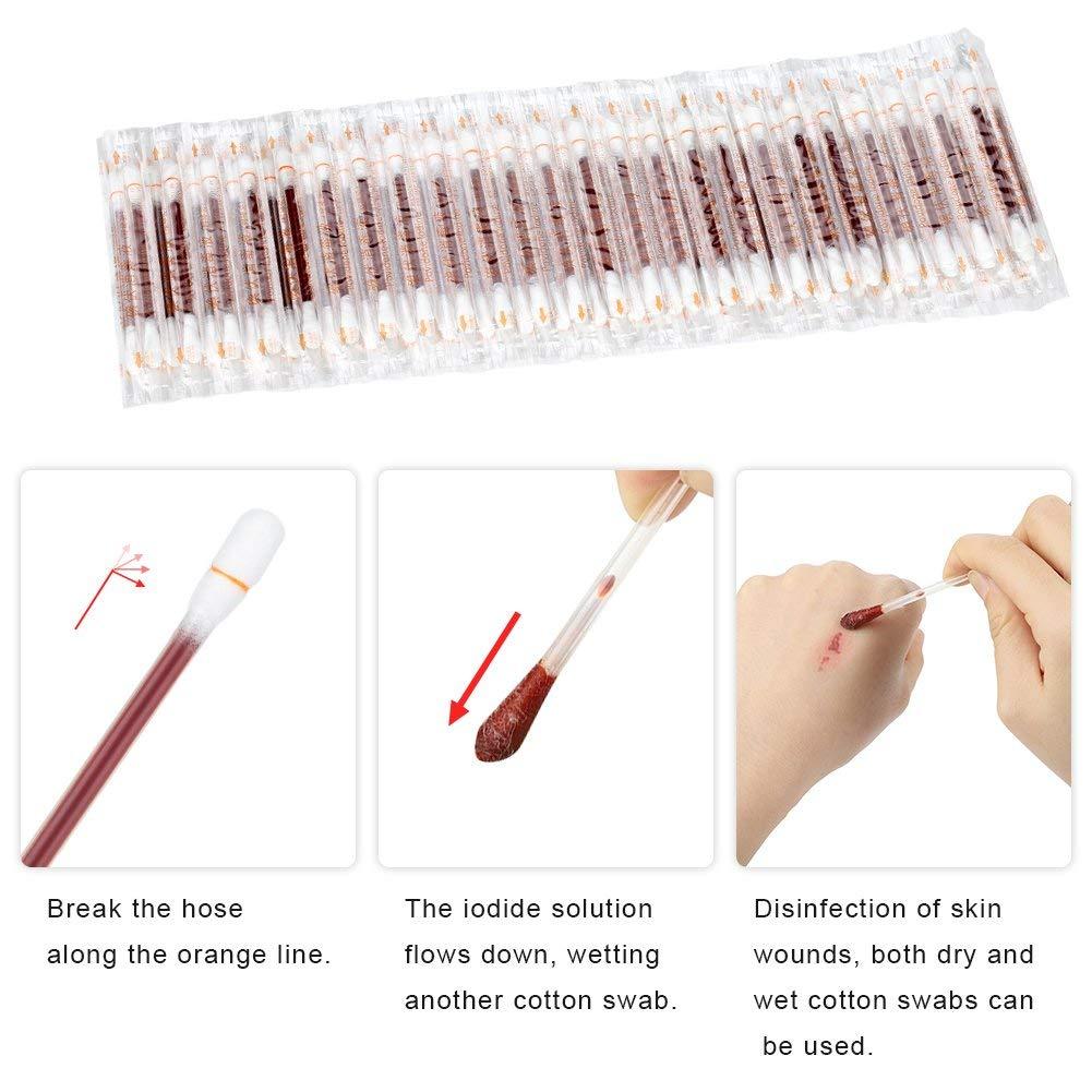 Semme Semme Disposable Iodine Swab,Cotton Stick, 100 Pack Disposable Tattoo Iodide Cotton Swab Makeup Double-headed Iodine Cotton Stick