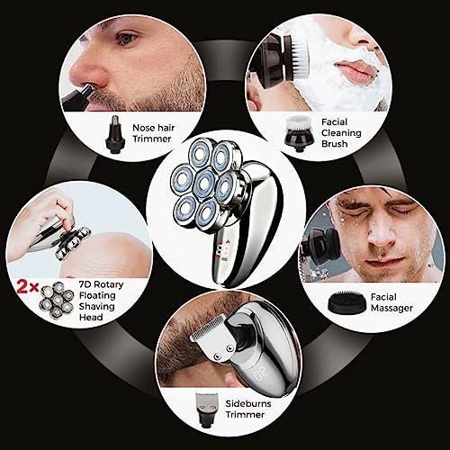 Baraz BaraZ Head Shavers for Bald Men, Anti-Pinch Electric Razor for Men, 7D Electric Shaver for Man, 6-in-1 Men\'s Grooming Kit with Beard, Nose Hair Trimmer, Hair Clippers, Wet and Dry Skull Shaver