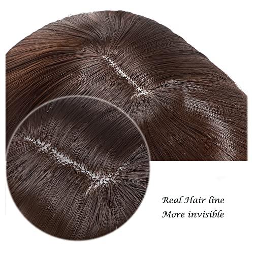 SDZNYQT 14\" Straight Hair Topper with Fringe for Thinning Hair Women Clip in Hairpieces Woman Topper Hair piece Toupee for Hair Loss Covering Grey Hair (27/613, 14INCH/35CM)