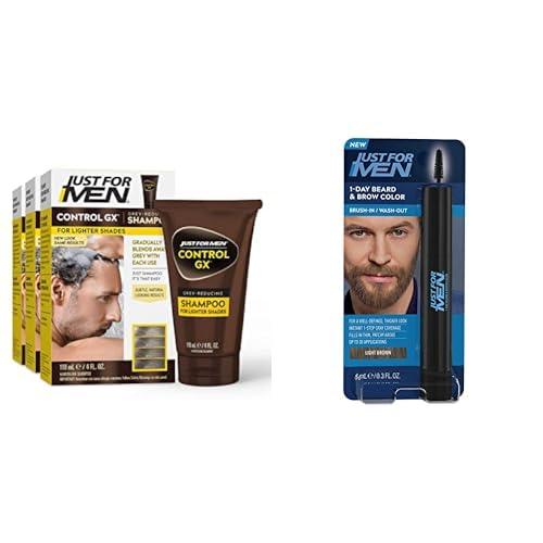 Just for Men Just for Men Control GX Grey Reducing Shampoo for Lighter Shades of Hair, Gradual Hair Color (Pack of 3) 1-Day Beard & Brow Color, Temporary Color for Beard and Eyebrows, Light Brown
