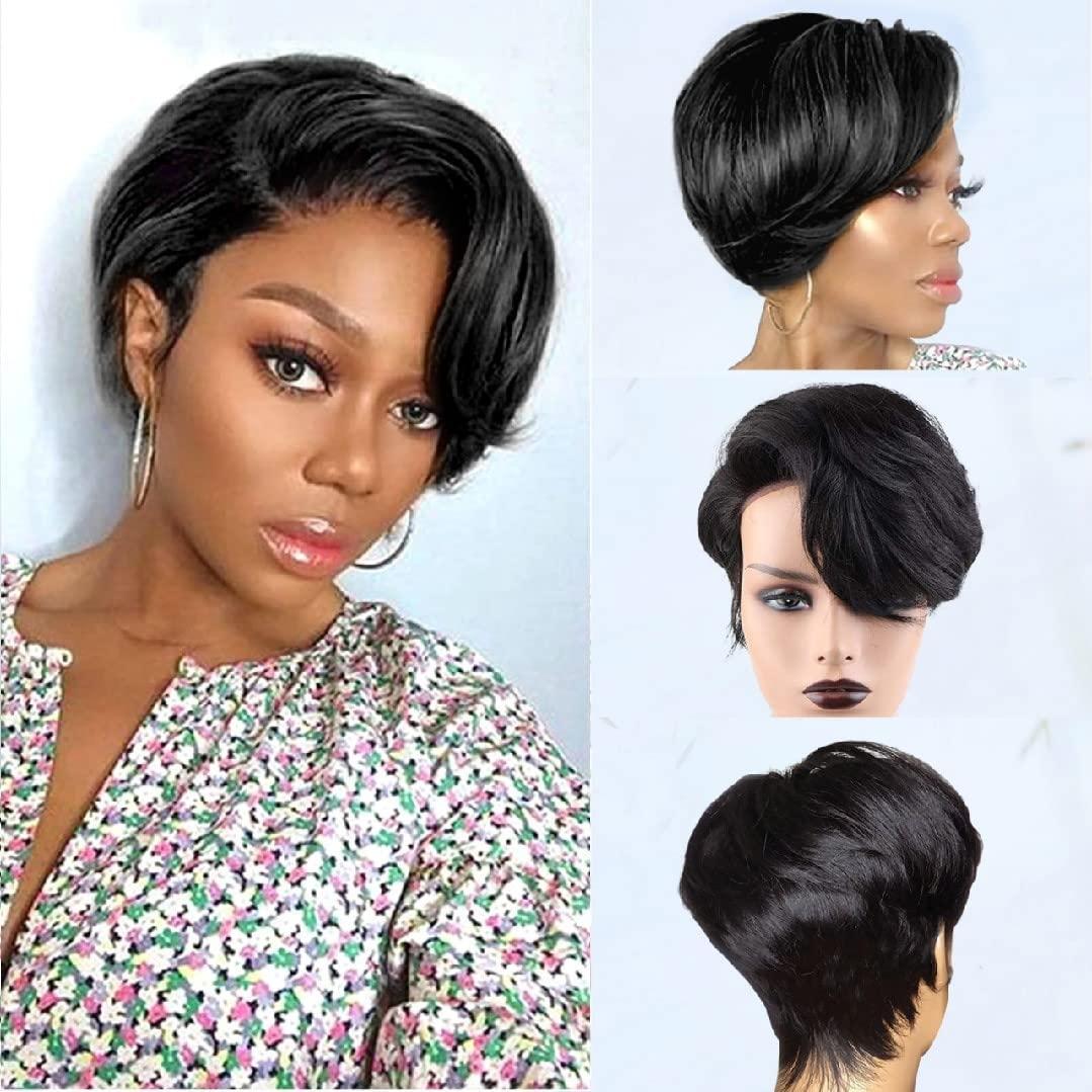 Usexy Usexy Hair Pixie Cut Lace Front Wigs Human Hair 13X4X1 Lace Front Wigs Human Hair Short Bob Wigs Straight Lace Front Pixie Cut Wigs For Black Women Pre Plucked With Baby Hair (Natural Color)