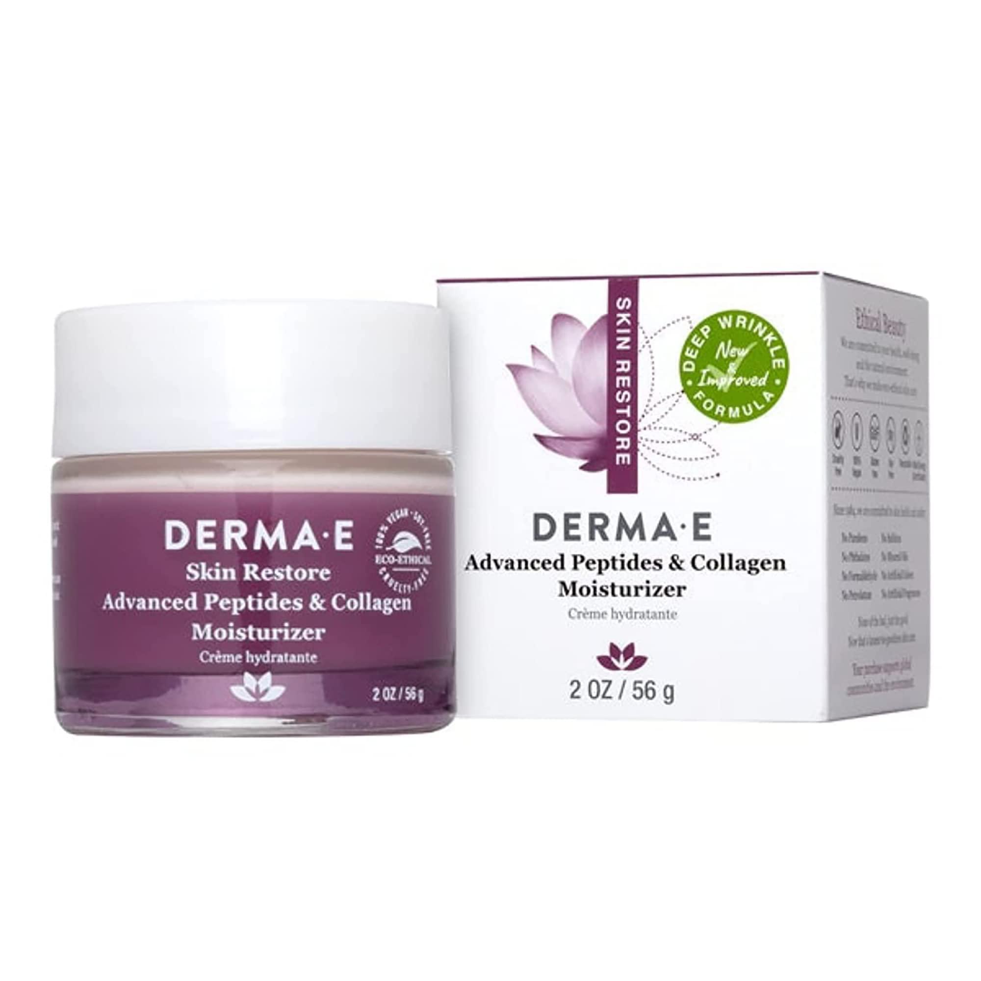 Derma E Derma E Advanced Peptides and Collagen Moisturizer Double Action Face Cream with Peptide Complex Intense Natural Collagen Moisture Day and Night Cream for Women, 2oz