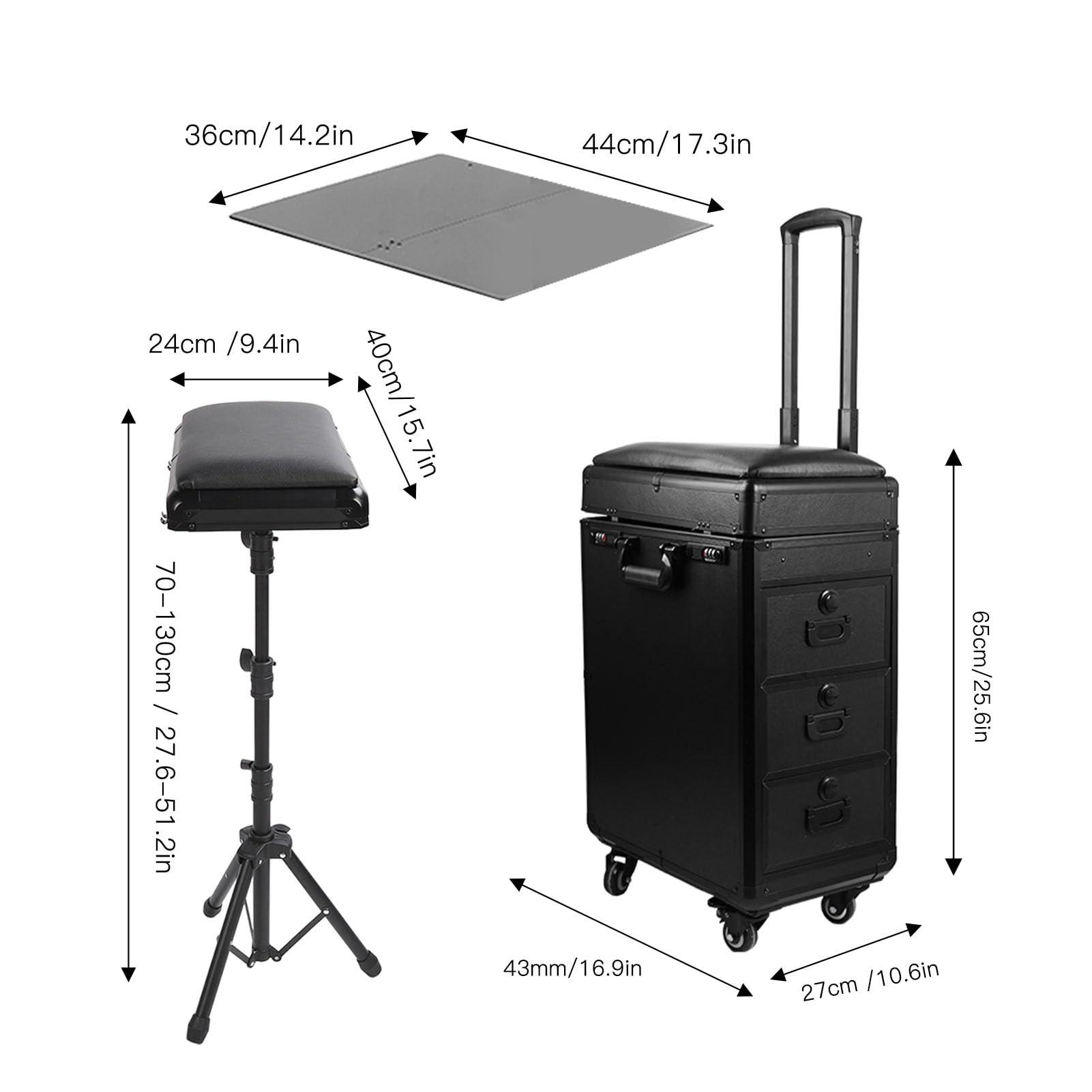 HURRISE 3 In 1 Rolling Makeup Train Case,Rolling Makeup Case Train Case,High Capacity Aluminum Alloy Adjustable Handle Cosmetic Tool Chest for Artists Stylists
