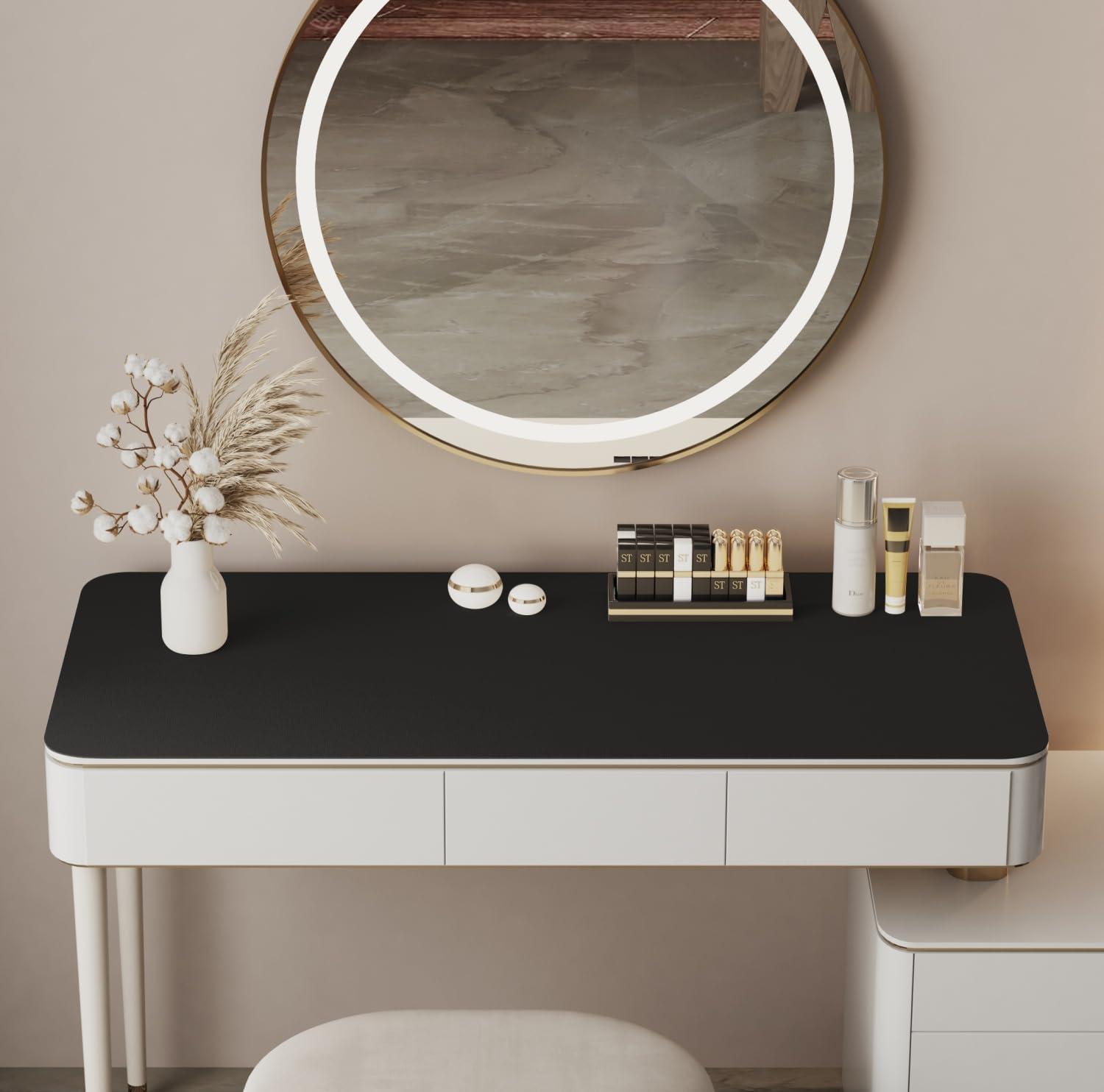 metui 39.37\" * 15.7\" Metui Large Makeup Mat for Vanity Top Protector, Waterproof, Non-Slip Vanity mat.Vanity mat Protector for Makeup,Vanity Protector mat and Dresser Protector top. (Black)