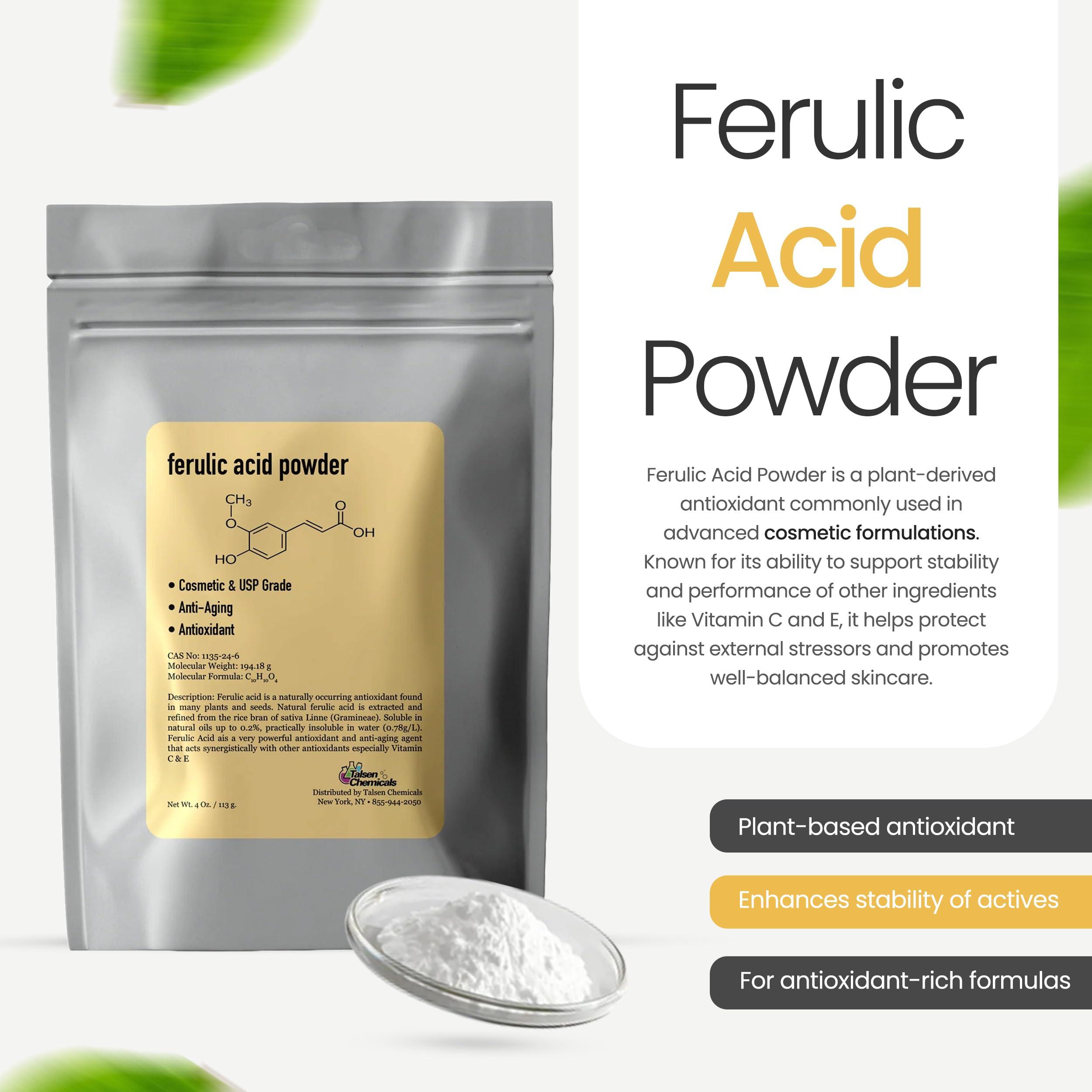 Talsen Chemicals Ferulic Acid Powder Pure 99% Pure Cosmetic Grade Powder Pure Natural Antioxidant, Anti-Aging, DIY Skincare (2 Oz / 56 Grams)