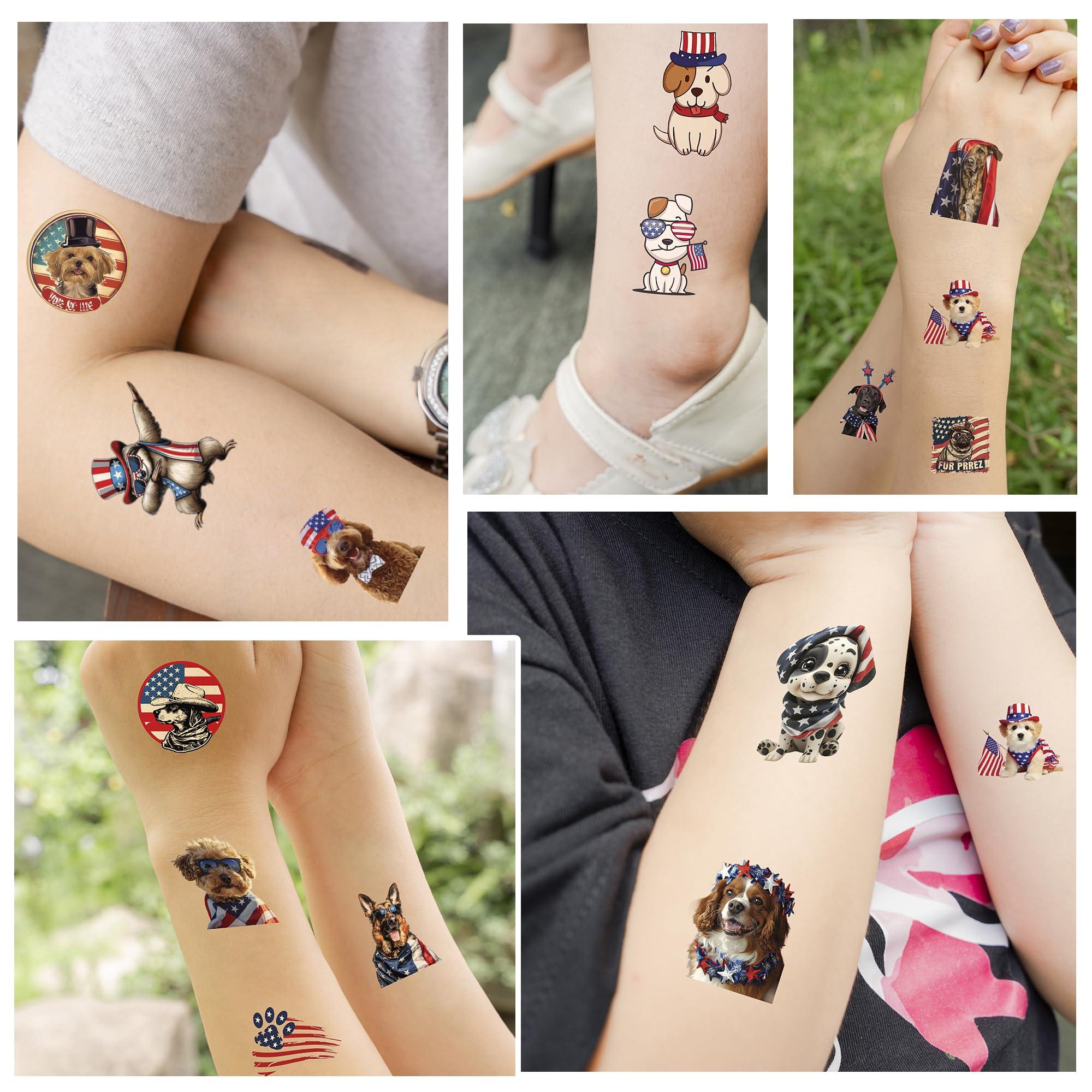 MIIVOYAGE MIIVOYAGE USA Dog Temporary Tattoos 72pcs Individually American Flag Tattoos, Waterproof Sweat National Flag Removable Fake Tattoos, Red White and Blue Party Supplies, Patriotic Party Decorations
