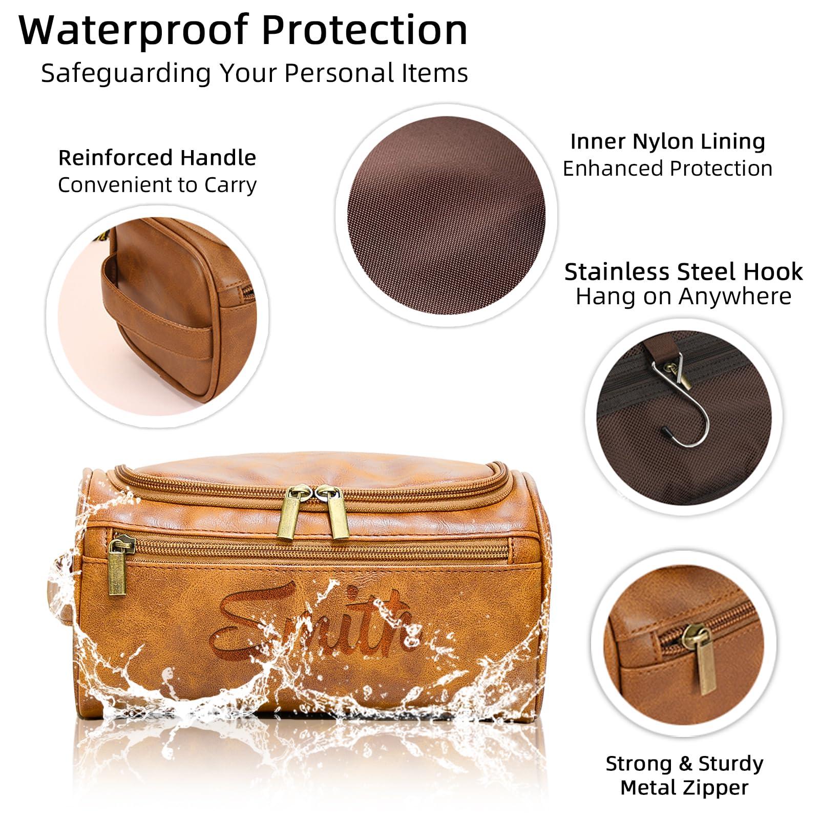 Tatiorly Tatiorly Personalized Men\'s Toiletry Bag, Customized Dopp Kit,Fathers Gifts Travel Customized Name Shaving Bag, Handmade Gift for Fathers Gifts,Groomsman, Husband, Grandpa, Christmas, Birthday -Brown