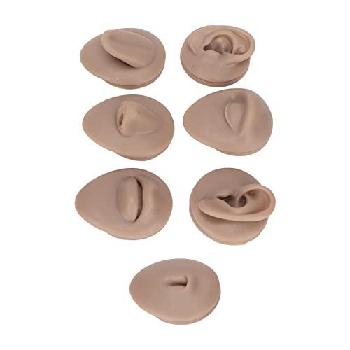 Sorandy Body Piercing Practice Model Body Part Displays Set Simulation Silicone Ear Eye Nose Mouth Tongue Belly Button Model for Novice Piercer Soft Silicone Body Part Model (Dark Skin