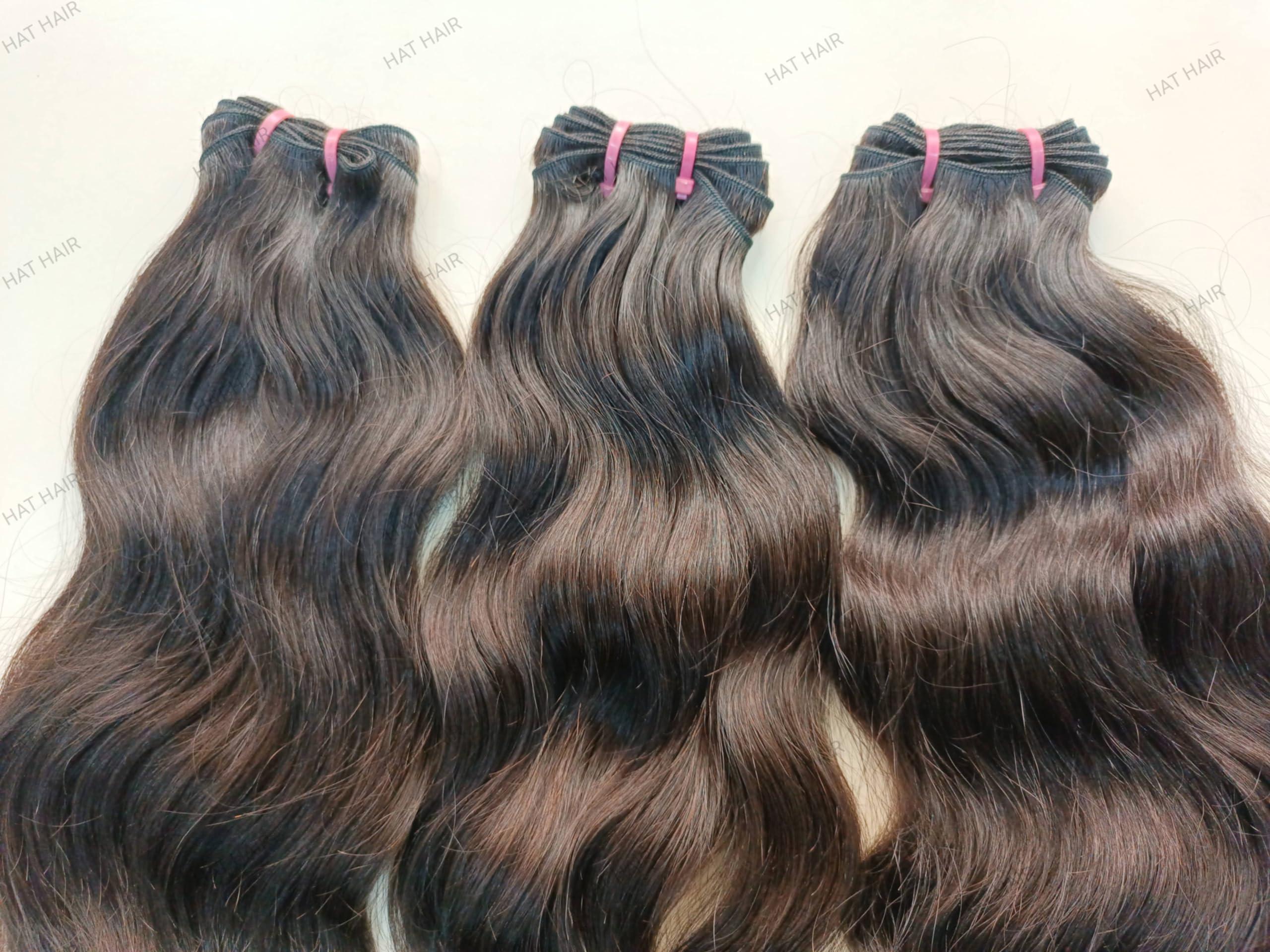 Generic 3 Bundles Indian Wavy Human Hair Extensions 300 grams - 330 grams Unprocessed Raw Hair Weft Human Hair Extensions Natural Black Color (22/24/26 Inches)