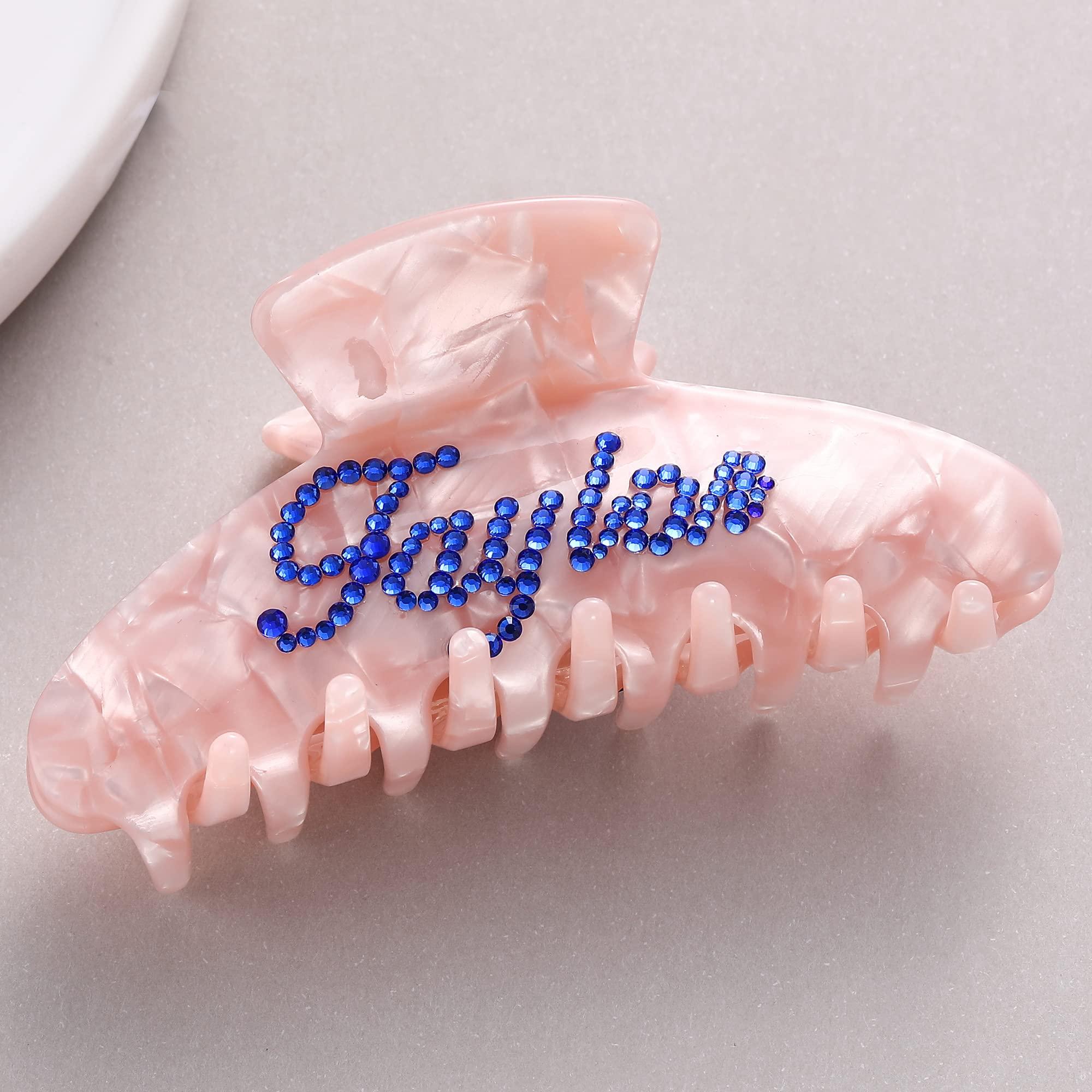 BAMERAL Custom Hair Claw Clips, Personalized Name Large Hair Claw Clips, Rhinestone Letter Claw Clips for Women Thick Hair Strong Hold Hair Accessories for Women (Light Shell Pink)