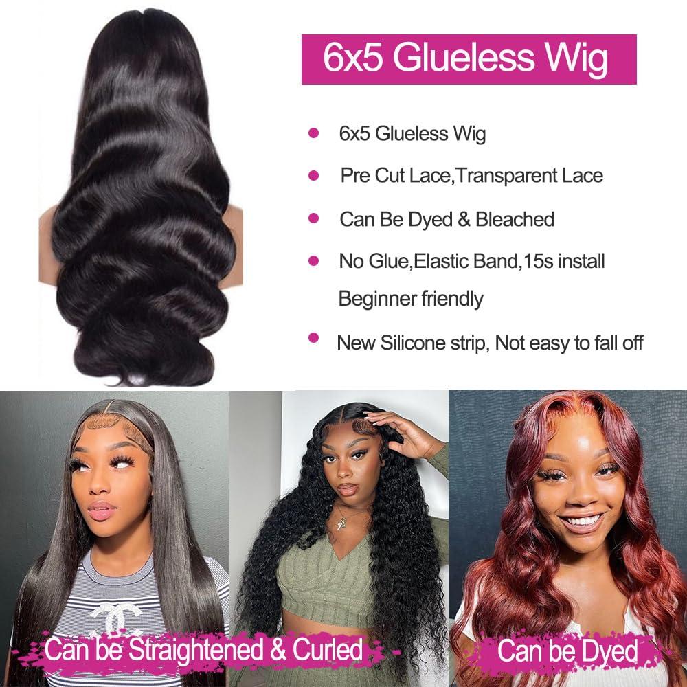 lvmazon 32 Inch Wear and Go Glueless Wigs Human Hair Pre Cut Easy Install for Beginners 200% Density Long Body Wave Wig 6x5 HD Lace Closure Human Hair Wigs for Black Women Pre Plucked Ready to Wear Wig