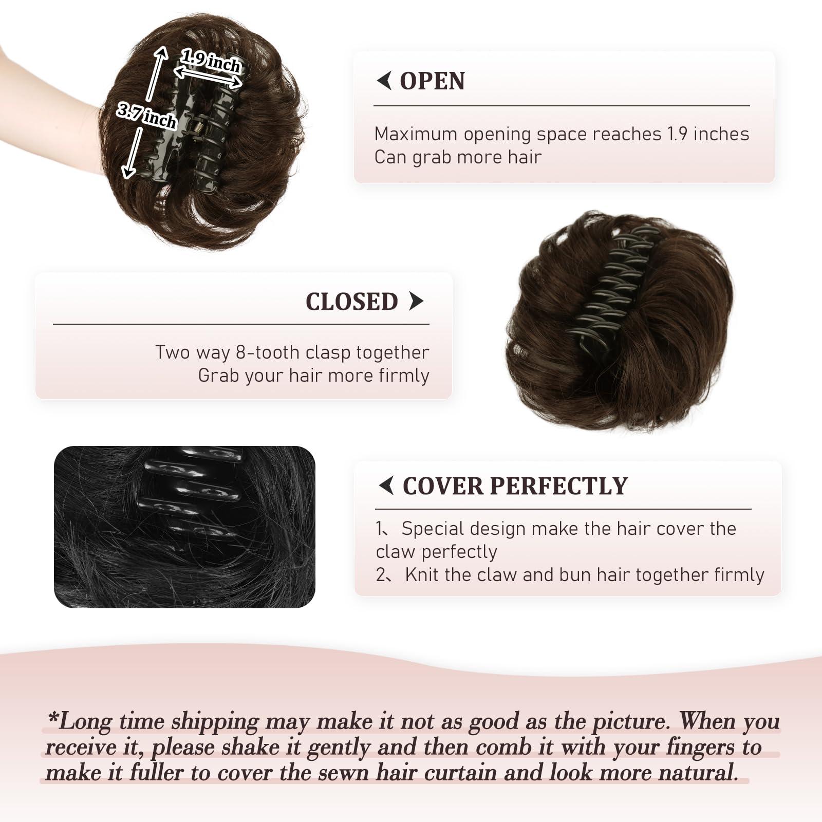 RUWISS RUWISS Claw Clip Messy Bun Hair Piece Real Human Hair Buns Wavy Curly Chignon Hair Bun Extensions Tousled Updo Hair Buns Claw Clip Ponytail Hairpieces Hair Scrunchie with Clip for WomenBrown