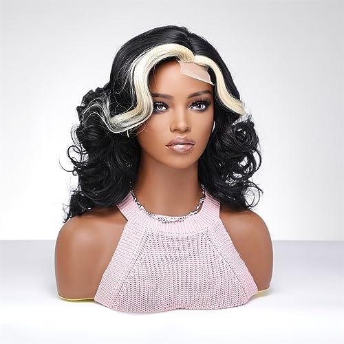 INSGOGO INSGOGO Short Wigs for Black Women Heat Resistant bob Curly Black Wig Pre Plucked Natural Like Synthetic Fiber Wigs for Daily and party Use and Cosplay(black$white)