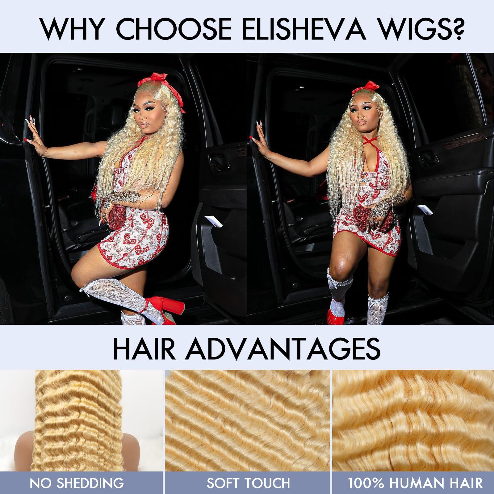ELISHEVA 613 Deep Wave Lace Front Wig Human Hair 36 Inch 16A Blonde Wig Human Hair 13x4 Blonde Lace Front Wigs 180% Density 613 Wig Glueless Curly Wig Blonde Frontal Wig Deep Wave 613 HD Lace Frontal Wig