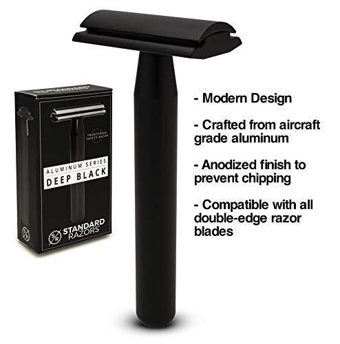 Standard Razors Standard Razors Aluminum Double Edge Safety Razor - Deep Black | Premium Razors for Men | Three Piece Double Edge Razor | Modern Design, Classic Shave
