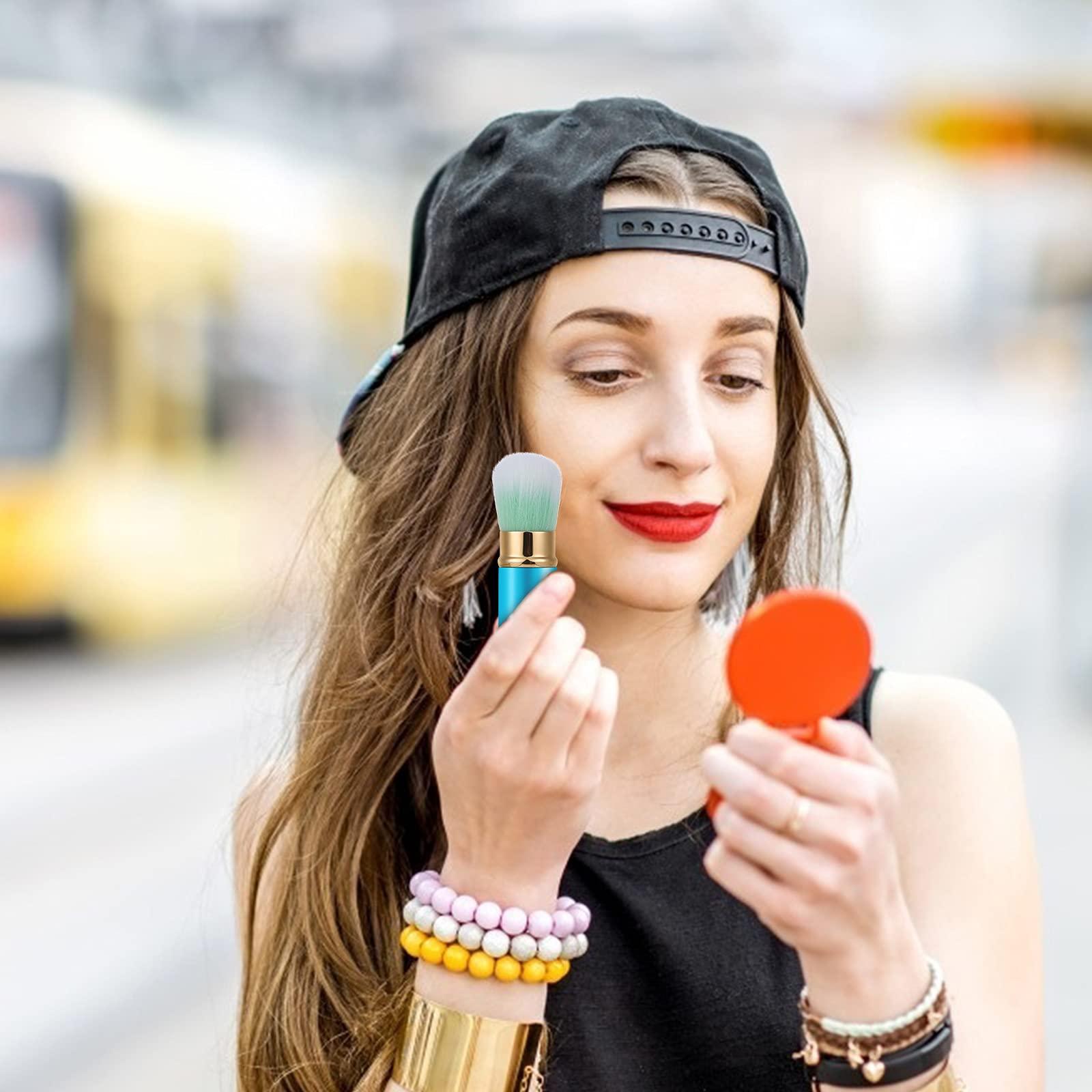 Falliny Falliny Retractable Kabuki Makeup Brush, Travel Mini Face Blush Brush, Portable Powder Foundation Sunscreen Brush with Cover for Blush, Bronzer, Buffing, Flawless Powder Cosmetics