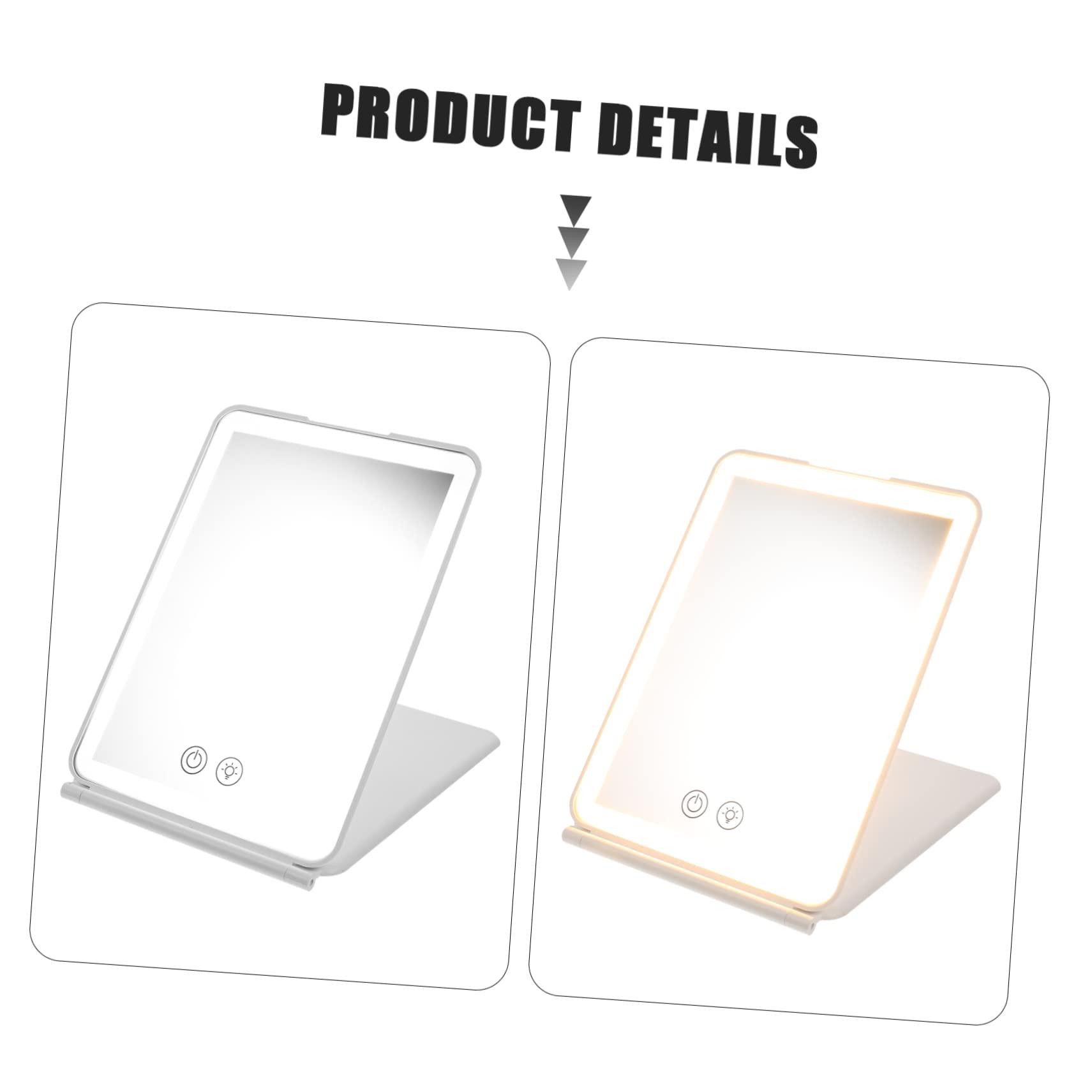 PAMINGONO PAMINGONO Simple Makeup Mirror Chic Table Mirror White LED Lights for Girls Desk Top Easy to Carry