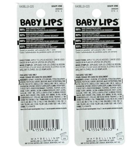 MAYBELLINE Pack of 2 Maybelline New York Baby Lips Moisturizing Lip Balm, Grape Vine 20