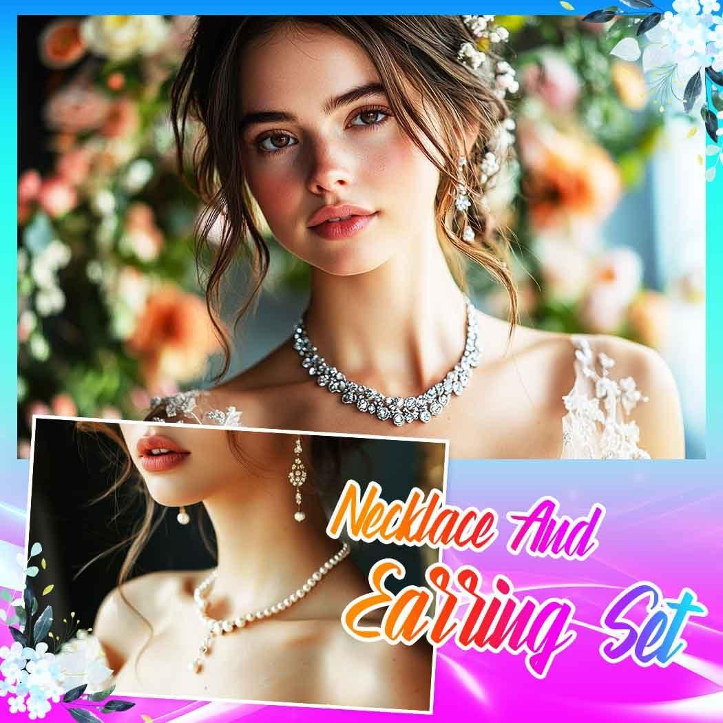 Yean Yean Bride Silver Necklace Earrings Set Crystal Bridal Wedding Jewelry Sets Rhinestone Choker Necklace for Women (Set 2)