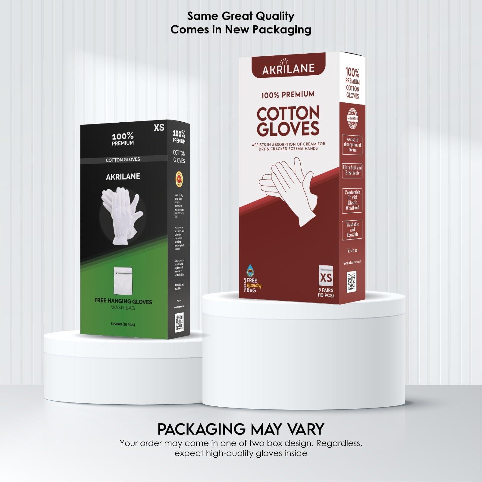 AKRILANE AKRILANE 20 Pairs Cotton Gloves for Dry Hands | Moisturizing Overnight Gloves for Eczema, Psoriasis & Skin Spa Treatment for Women & Men | Washable & Reusable with Free Laundry Bag