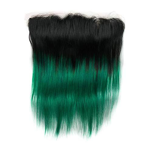 Tony beauty hair Tony Beauty Hair Dark Green Ombre Straight Hair Weave Bundles with Frontal Dark Roots #1B/Green Ombre Brazilian Human Hair 3 Bundles with 13x4 Lace Frontal Closure 4Pcs Lot (16 18 20+16)
