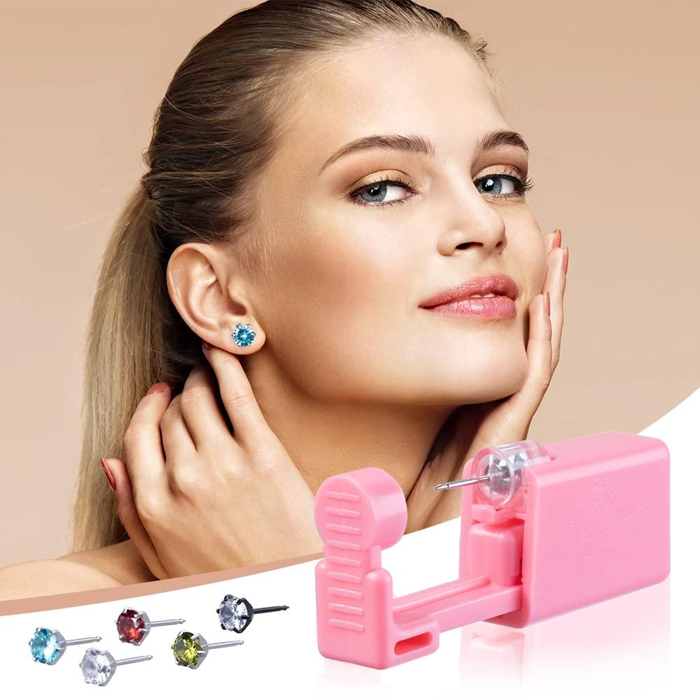 AKDsteel 10 Pcs Ear Piercing Kit Disposable Ear Piercing Gun Portable Ear Nose Piercing Tool Set Zircon Series Ear Studs for Men Women Home Salon Use