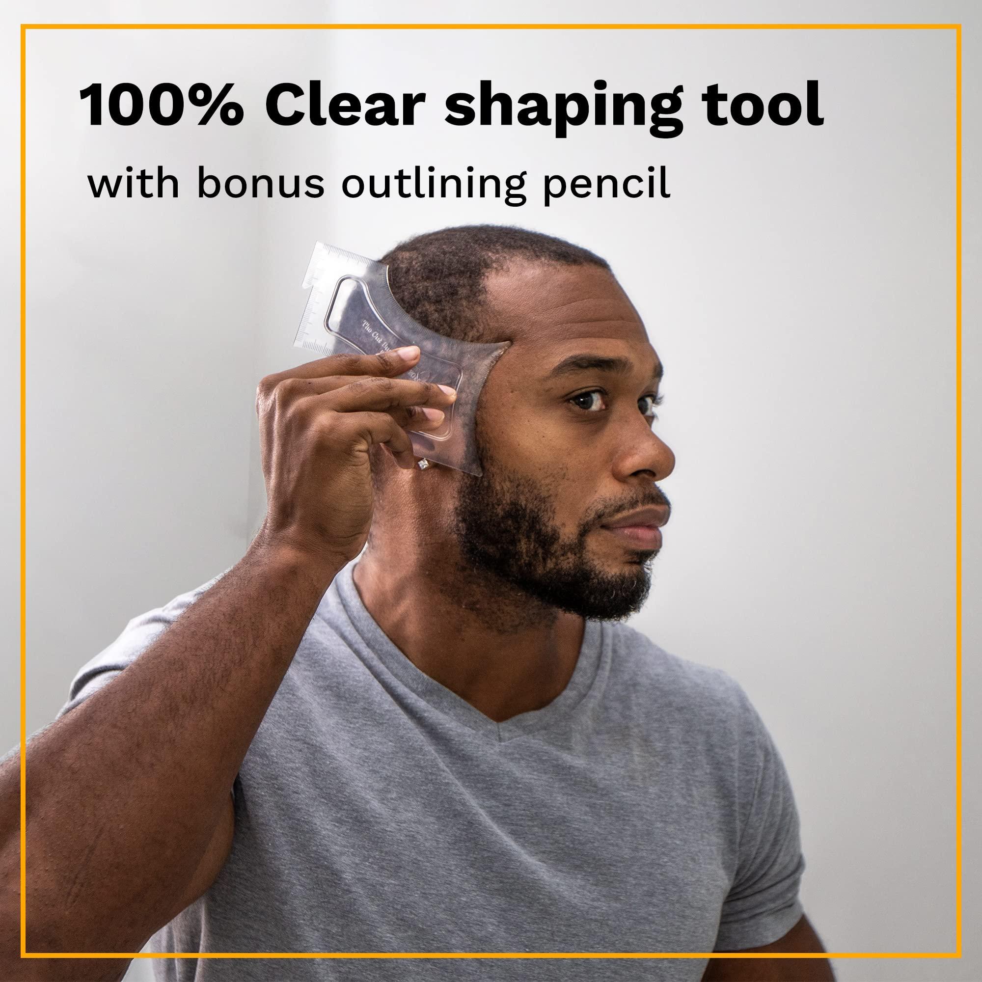 The Cut Buddy Shaping + Styling Tool for Men, Clear Guide with Barber Pencil to use with Trimmer or Razor for Beard, Hairline, Mustache, & Faces, The Cut Buddy