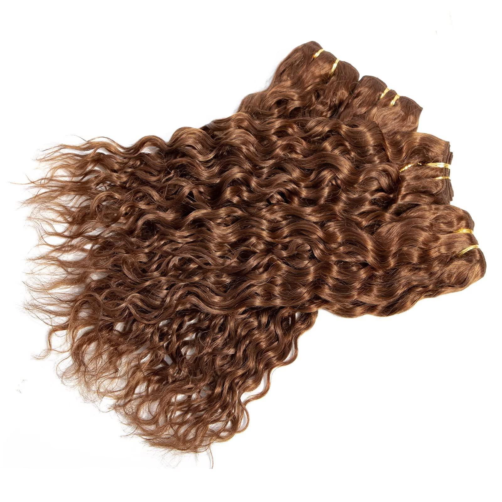 FEEL ME FEEL ME Brazilian Water Wave Bundles Brown Human Hair Bundles 8A Mink Water Wave Brazilian Hair Weave 3 Bundles Colored 30 Deep Curly Human Hair Extension 300gram(10 12 14?