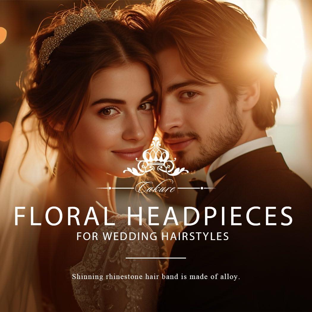 CAKURE CAKURE Flower Wedding Headband Silver Bridal Hair Band Pearl Floral Headpiece Wedding Hair Accessories for Women