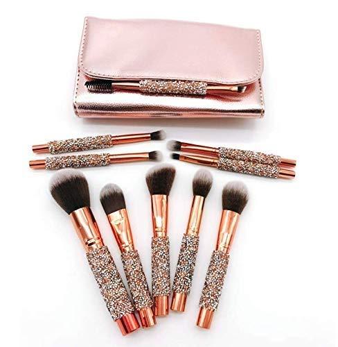 JMKJMJP JMKJMJP 10Pcs Luxury Makeup Brush Set Diamond Rivet Handle Design Crystal Makeup Brush For Face And Eye Makeup Brush Professional Foundation Concealer Eye Shadow Makeup Tool, Brown(Brown)