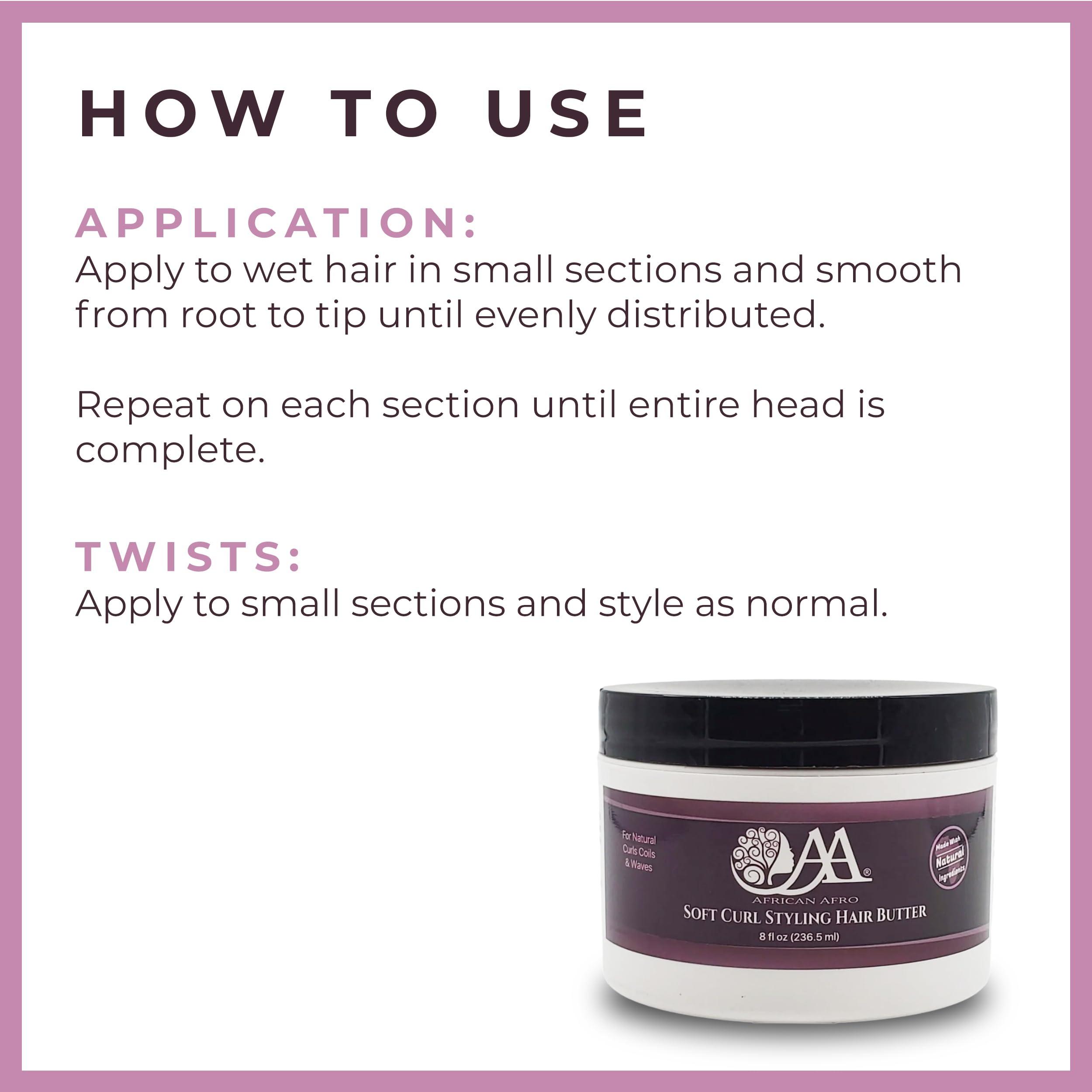 African Afro AA African Afro Soft Curl Styling Hair Butter, Moisturizing Curl Cream for Curly Hair, Curling Cream With Shea Butter and Coconut Milk, Cruelty-Free Curl Enhancing Smoothie, No Residue, 8 Fl Oz