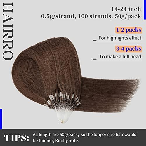 Hairro Hairro Microlinks Hair Extensions Human Hair Micro Loop Hairpieces Easy Pre Bonded Cold Fusion Keratin Stick Micro Bead Hair Extension For Women 20 inch 50g 100 Strands #04 Medium Brown