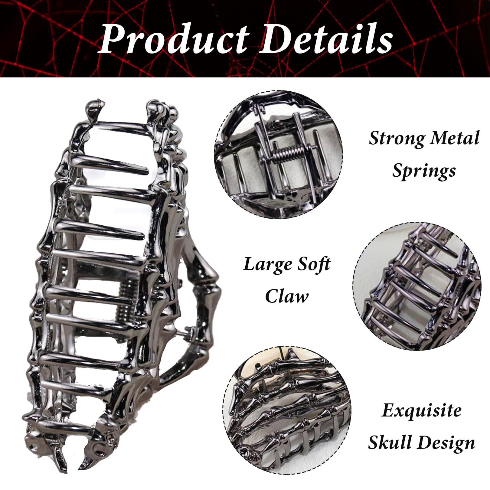 Wziys Skeleton Hair Claw Clip, Gothic Hair Accessories Gifts for Women, Skull Hair Claw Clip, Metal Claw Clip Black Skull Hand Hair Barrettes for Thick Hair, Halloween Hair Accessories for Women